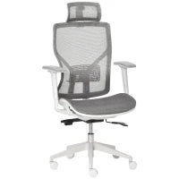 Sedia Ergonomica da Ufficio con Poggiatesta, Inclinazione e Altezza Regolabile, Poltrona Girevole Basculante con Ruote e Schiena in Rete, 67x65x120-128cm, Grigio