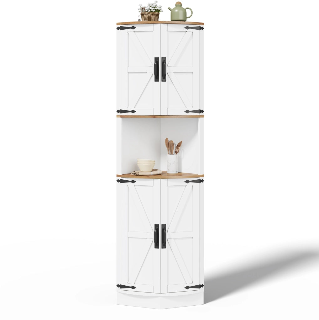 Mobile angolare 39.5x39.5x180 cm con 5 vani; stile vintage in MDF bianco