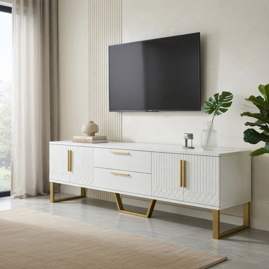 Credenza TV bianca in MDF; 170 cm