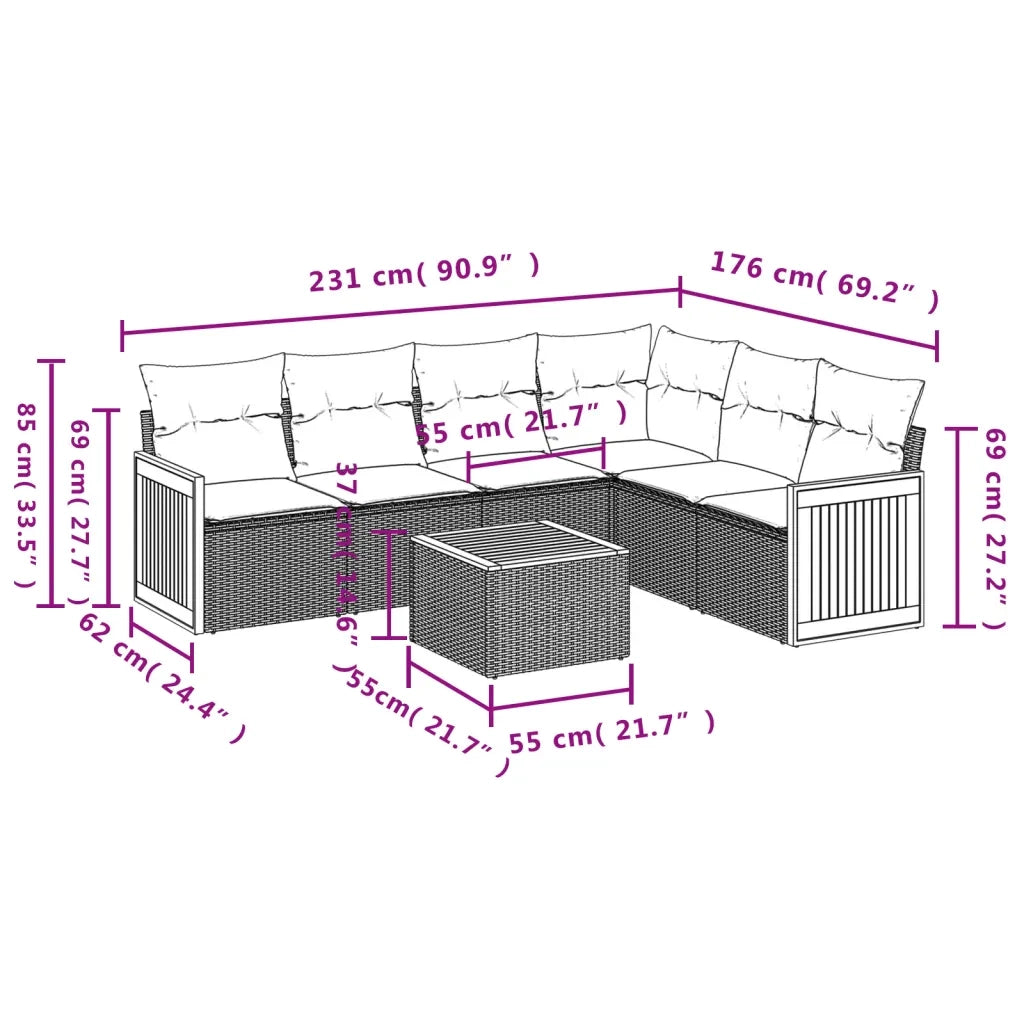 Set Divani da Giardino 7 pz con Cuscini Beige in Polyrattan