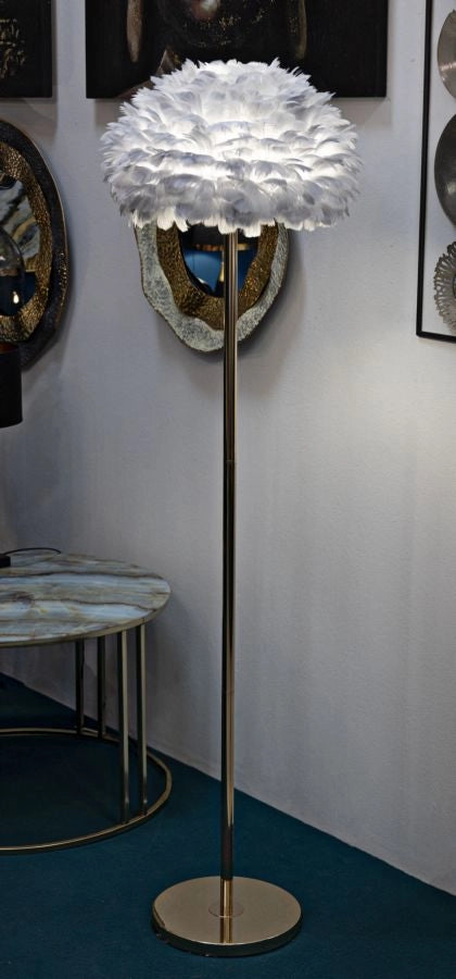 Lampada da Terra Feathers Slim Grigia Ø43x170 cm in Ferro e Plastica Grigio e Oro