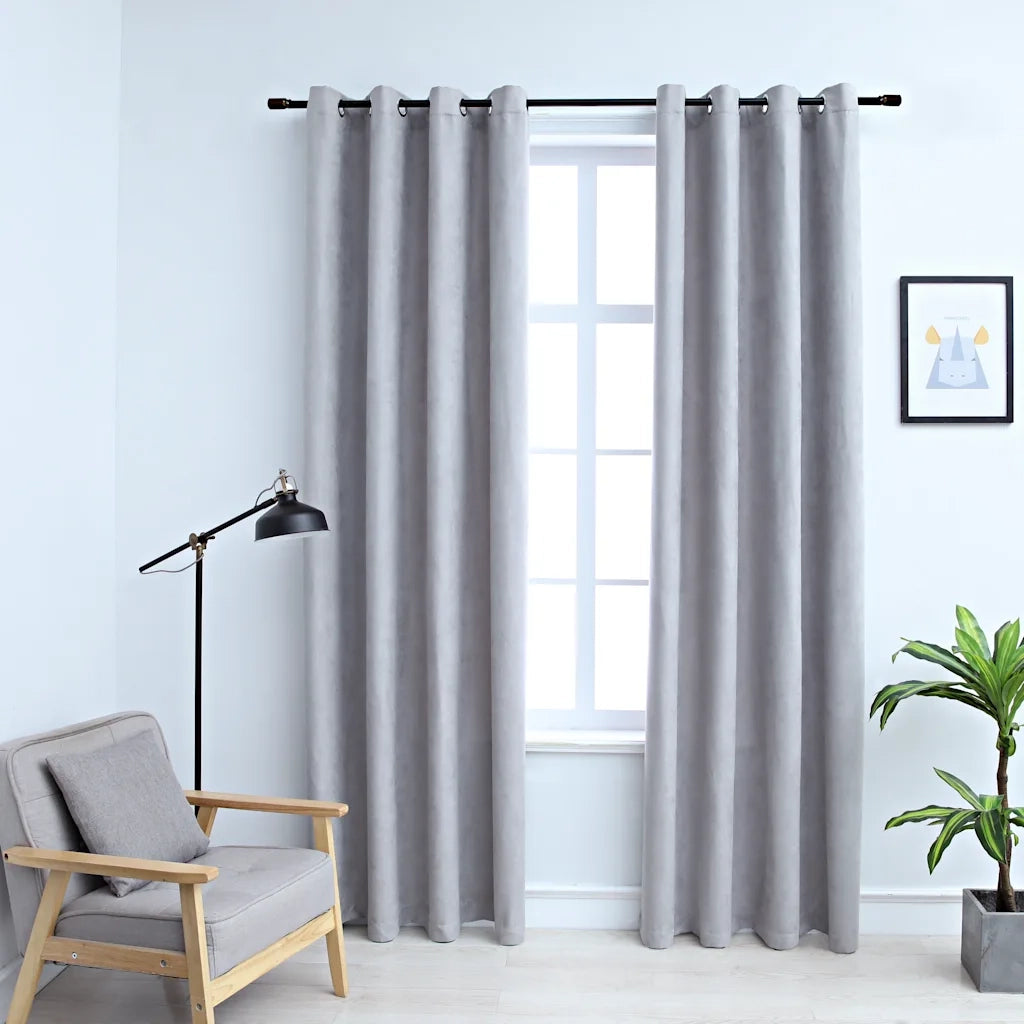Tende Oscuranti | Tende Blackout con Anelli in Metallo 2 pz Grigie 140x225 cm