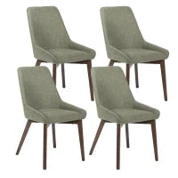 E-STYLO Sedia da pranzo in tessuto verde scuro con gambe e struttura in massello di noce, 62cm X 49.5cm H. 87cm.