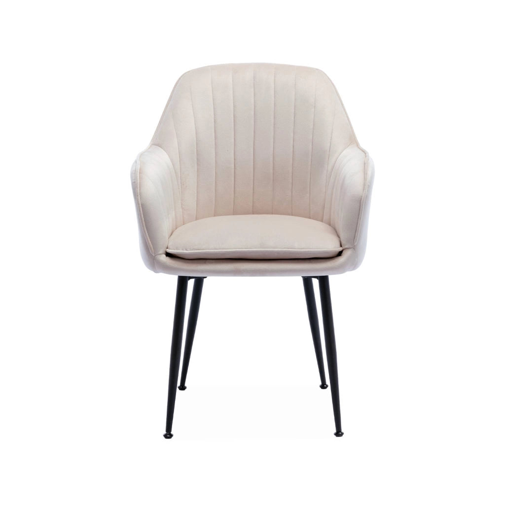 Set di 4 poltrone in velluto con gambe in metallo, bianco sporco