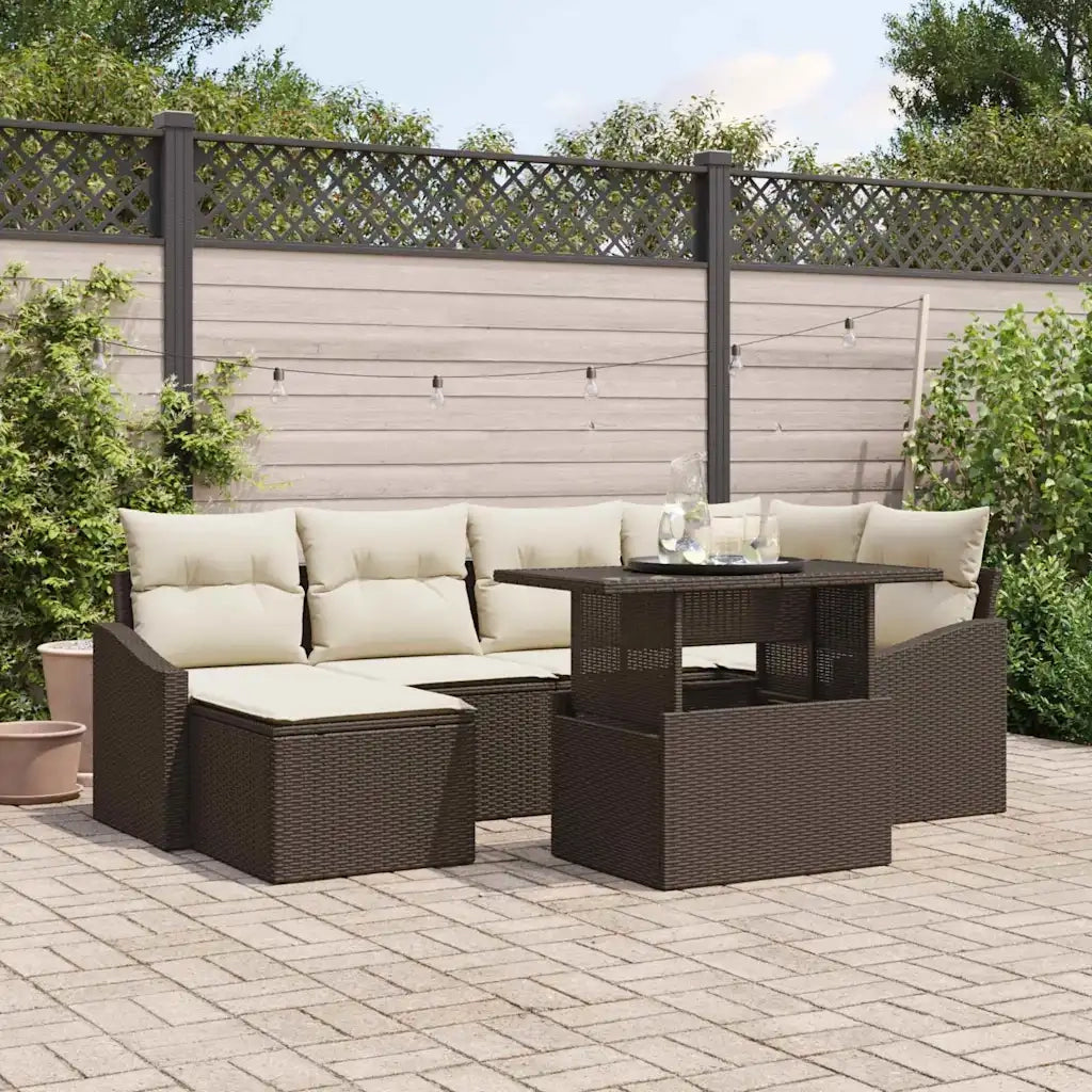 Set Divano da Giardino con cuscino 7 pcs Marrone e crema