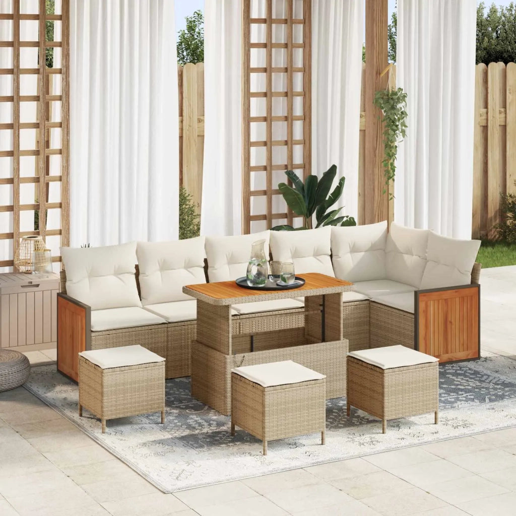 Set Divano da Giardino con cuscino 10 pcs Beige e Crema 3363201