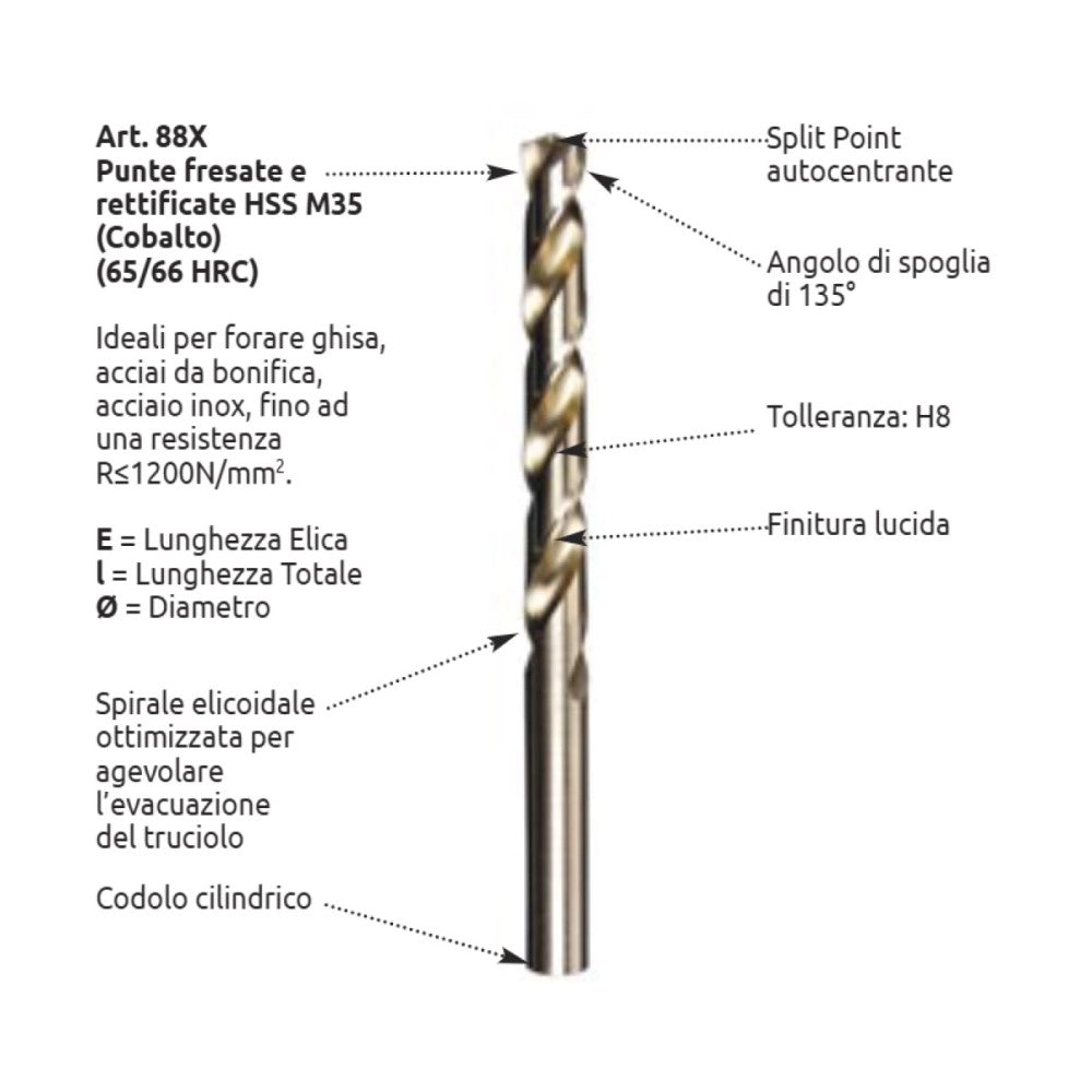 Stella bianca 3,00mm punta elicoidale hss cobalto 5% din 338
