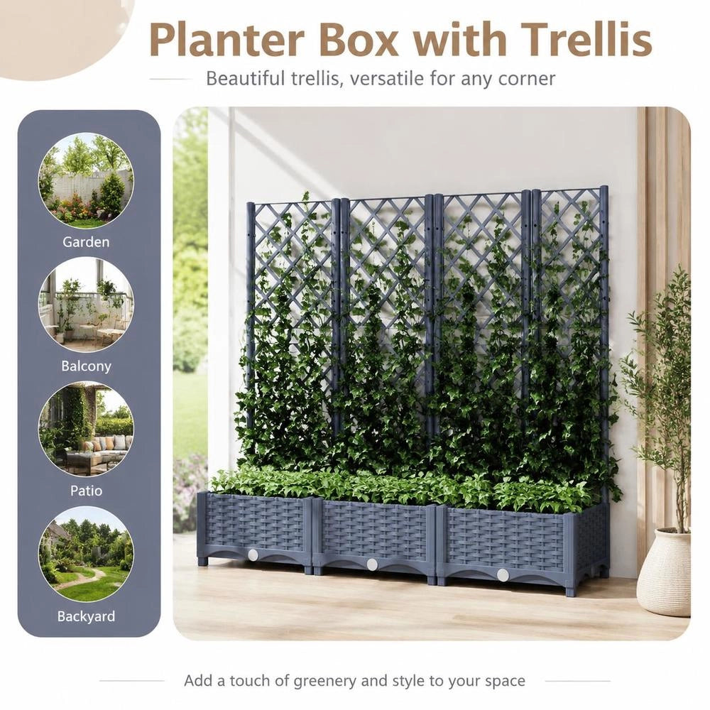 Plant Pot With Trellis, Blue-grey, 120x40x121.5 Cm, PP