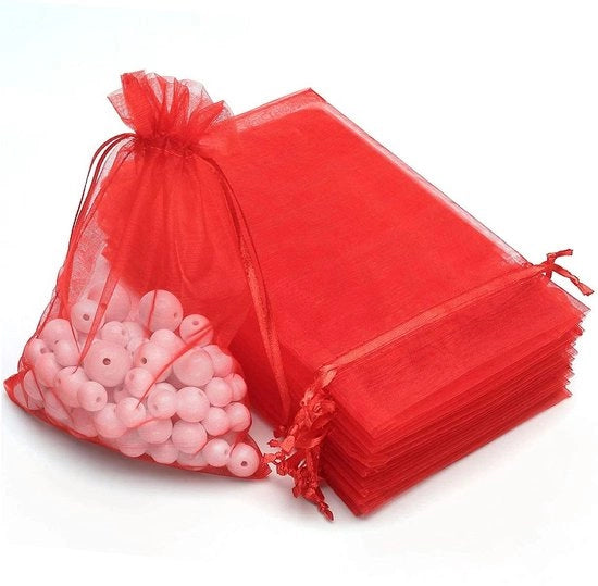 Pacchetti di organza 100 pezzi - Borse regalo rosse - Pacchetti decorativi - Pacchetti per dolci - Matrimonio - 7 x 9 cm - Materiale di alta qualità - Borse regalo