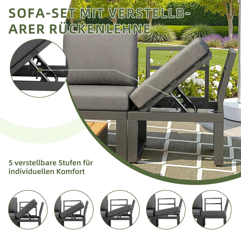 Set Lounge Divano Angolare da Giardino Esterno 6 Pezzi con Tavolino e Cuscini ¨C MINIMAL ¨C Acciaio, Grigio/Beige