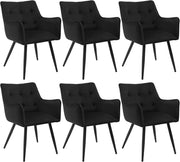 Set di 6 Sedie da Pranzo Moderne, Sedie da Cucina con Schienale e Braccioli, Poltroncine Imbottite con Gambe in Metallo, per Salotto, Ufficio e Cameretta, in Velluto, Nero, BH374sz-6