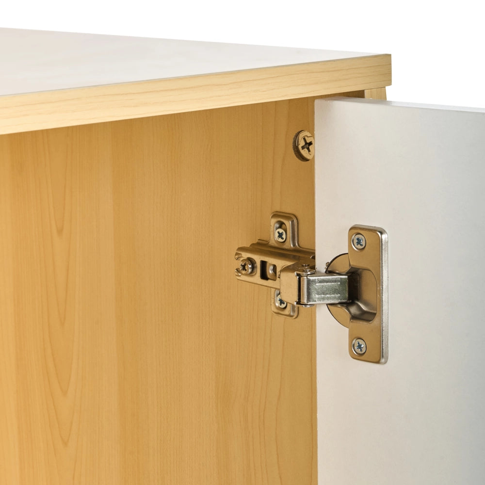 Armadietto contenitore Armadietto in particelle di legno bianco marrone chiaro con 3 ripiani e 2 porte per l'ufficio moderno.