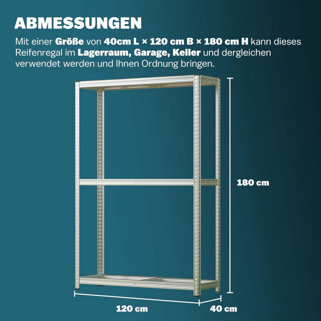 ® Scaffale porta gomme 180x120x40cm 795kg 8 gomme regolabile in altezza ripiano superiore in MDF officina garage