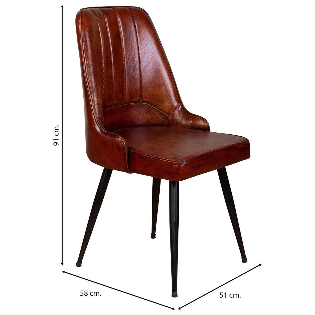 Sedia rivestita in pelle marrone 51x58x91h
