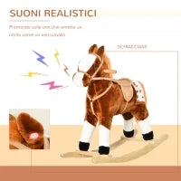 Cavallo a Dondolo in Legno con Suono Animale Regalo Giocattolo per i Bambini, 74 x 28 x 65 cm, Marrone
