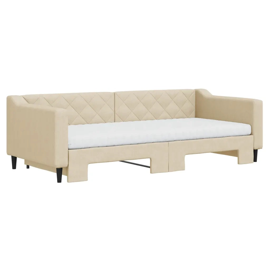 vidaXL Divano Letto Estraibile con Materassi Crema 90x200 cm Tessuto