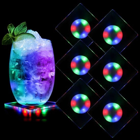 Set di 6 sottopanchine RGB illuminanti per bicchieri, con 3 impostazioni di illuminazione, sottopanchine illuminanti per bicchieri, sottopanchine LED per bicchieri, bicchieri per whisky, bar per feste KTV