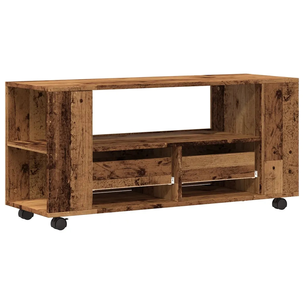 Mobile Porta TV con Ruote-Mobile per TV-Credenza TV Legno Antico 102x34,5x43cm Truciolato