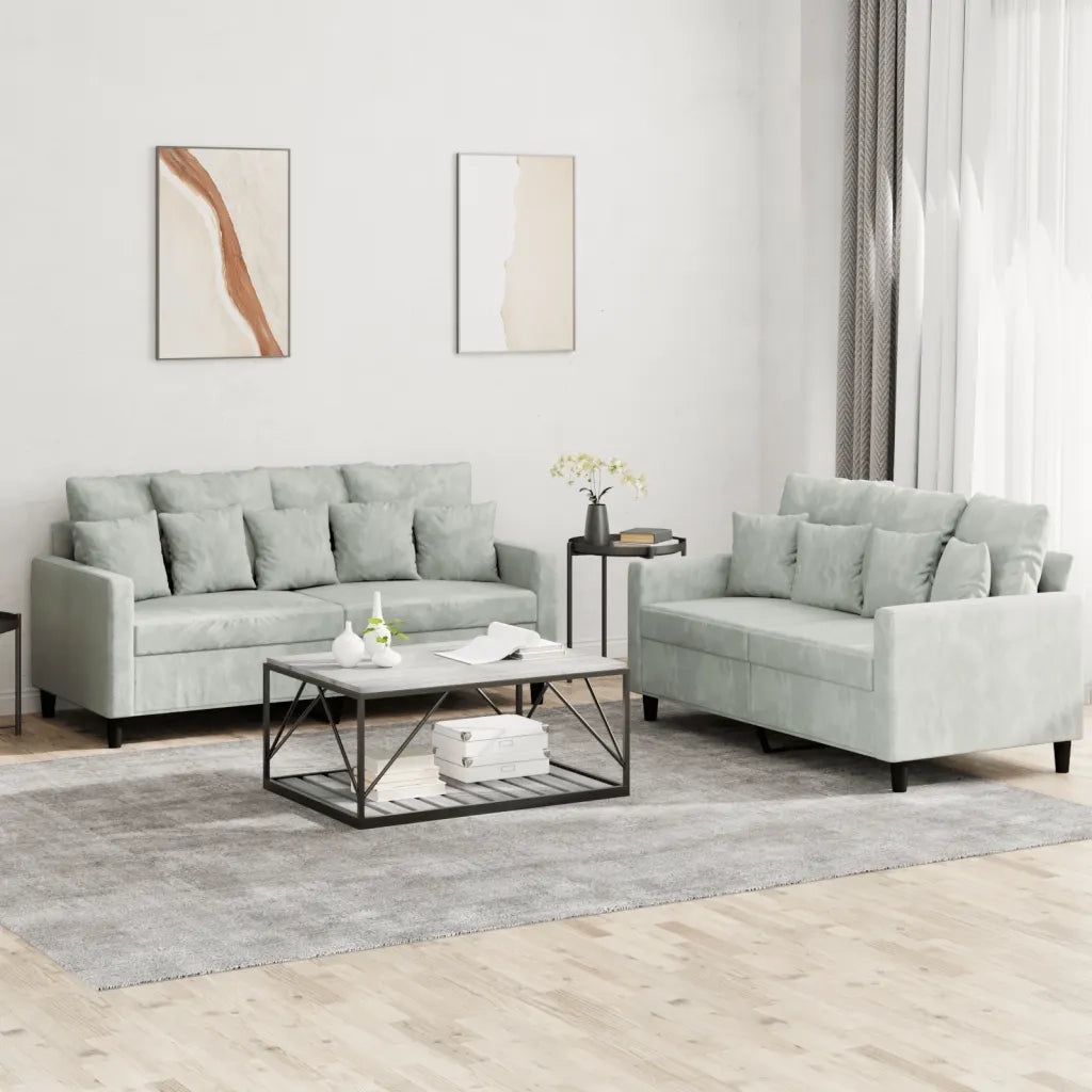 Set di Divani 2 pz con Cuscini Grigio Chiaro in Velluto 3201700