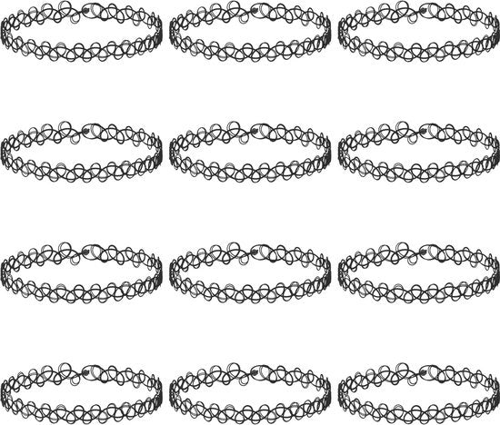 Set di collane per collo 12 pezzi - Cinture di collo nere allungabili - Collana choker - Vintage/Punk/Gothic - Accessori anni '90 - Estensibili fino a 60 cm