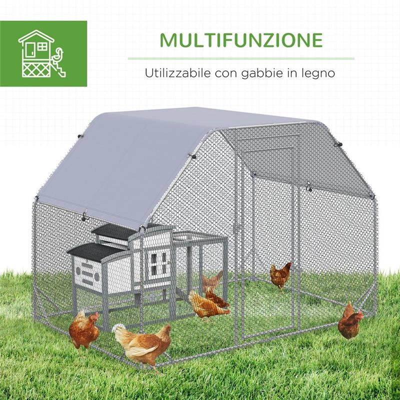 RECINTO PER GALLINE E TELO DI COPERTURA PER 4-6 POLLI IN ACCIAIO 280X190X195CM