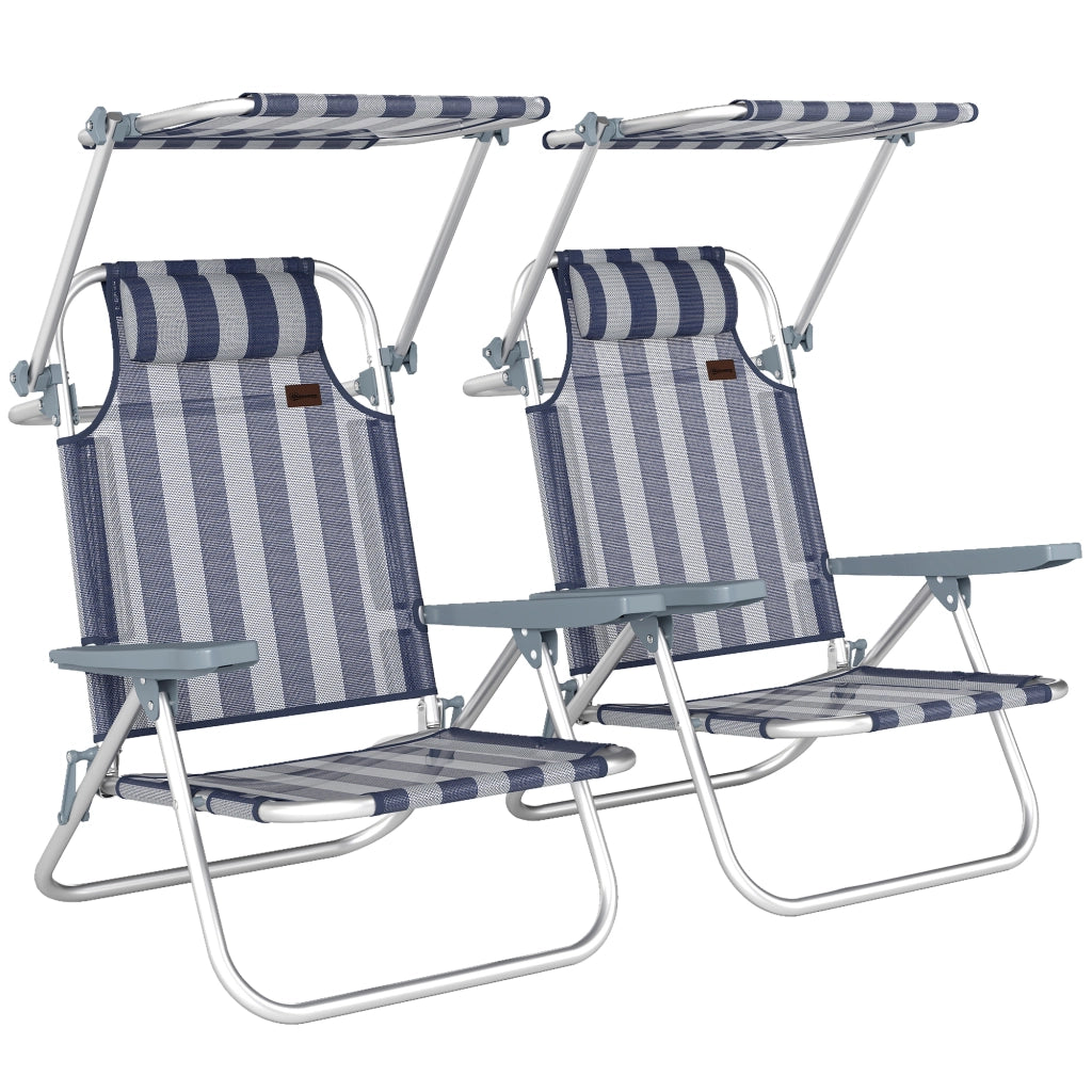 Sedia da Spiaggia Pieghevole con Tettoia ¨C zephmum ¨C Blu e Bianco