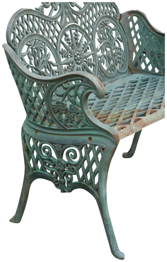 Biscottini Panchina Liberty in ghisa finitura verde anticata L110xPR55xH90 cm Robusta
