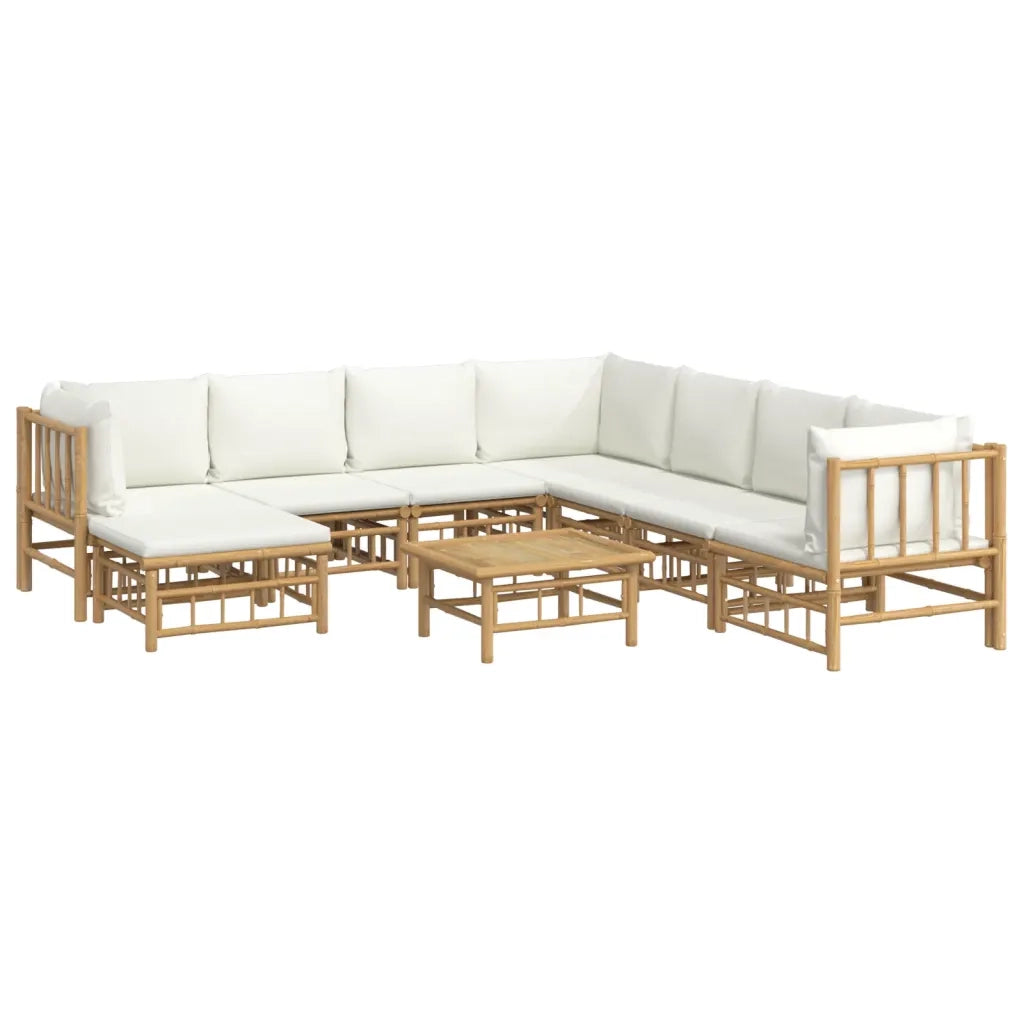 Set Salotto da Giardino 9pz con Cuscini Bianco Crema in BambÃ¹cod mxl 76341