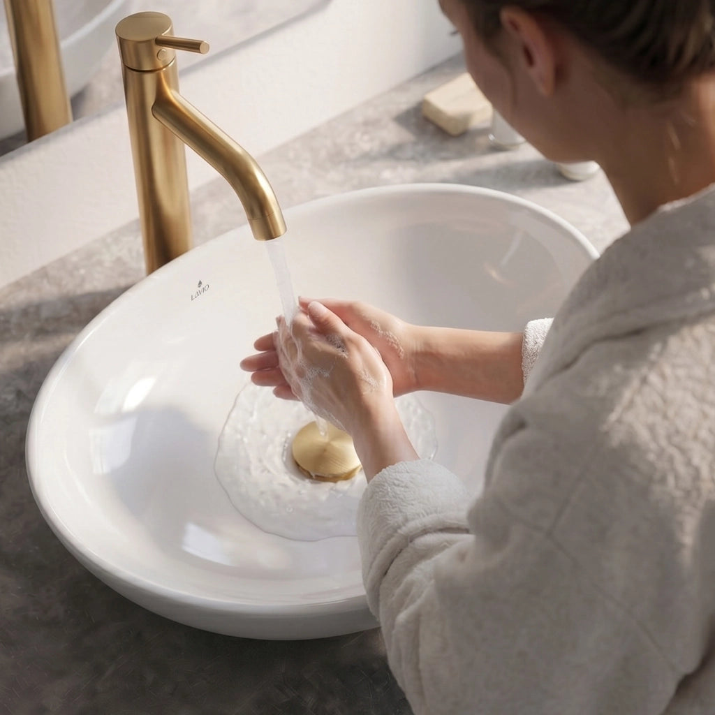 Piletta Click Clack lavabo senza troppo pieno acciaio inossidabile Oro