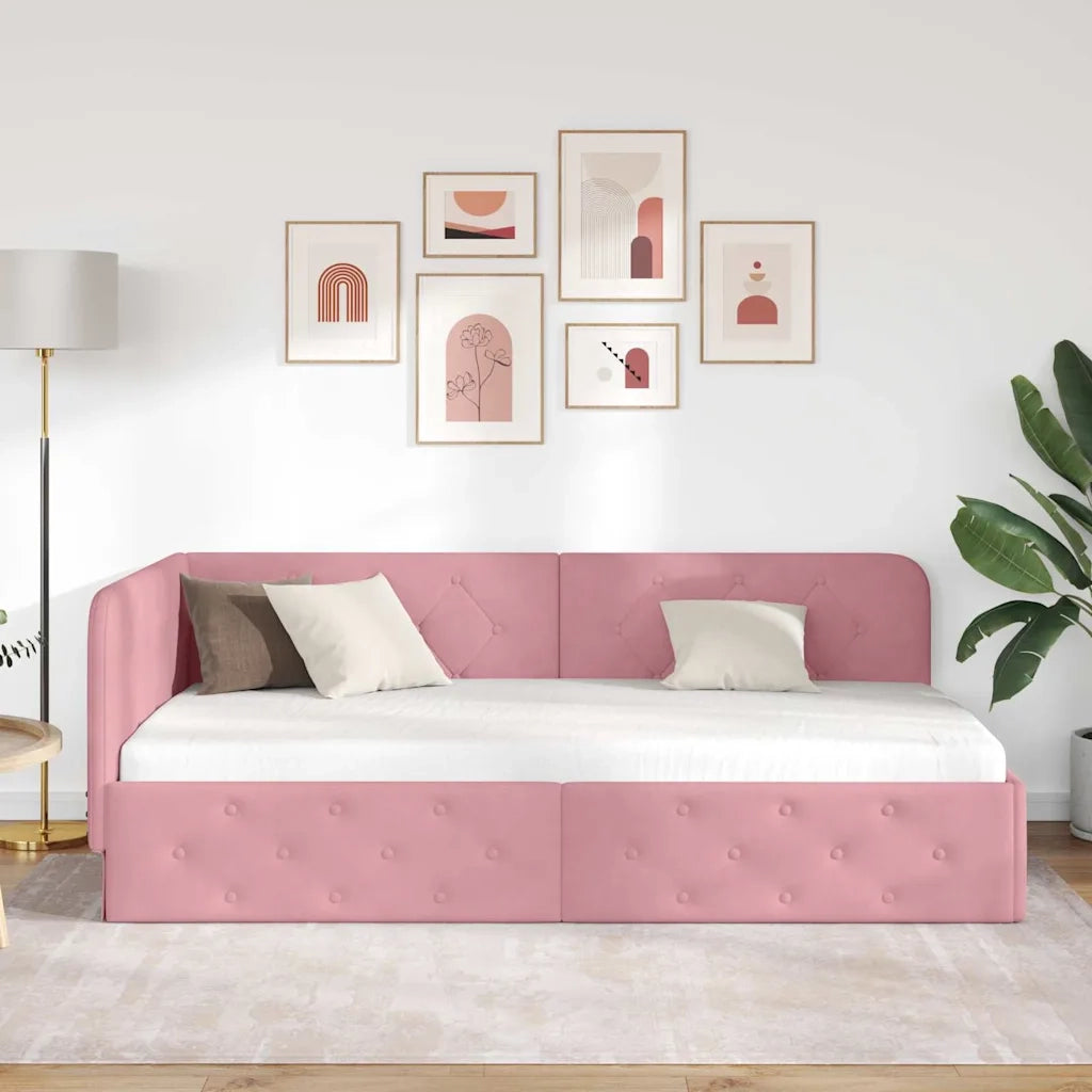 Cornice del letto ad angolo Rosa 90 x 200 cm Velluto 42016536