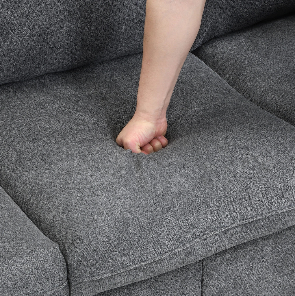 Divano angolare modulare 3 posti con 2 pouf contenitore 188x186x86 cm in chenille grigio scuro