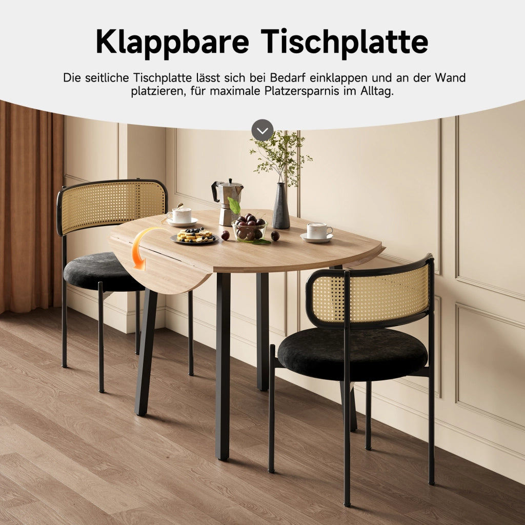 Tavolo da Pranzo per 2 a 4 Persone con Piano Rotondo Pieghevole; in MDF; 100 x 100 cm; Rovere