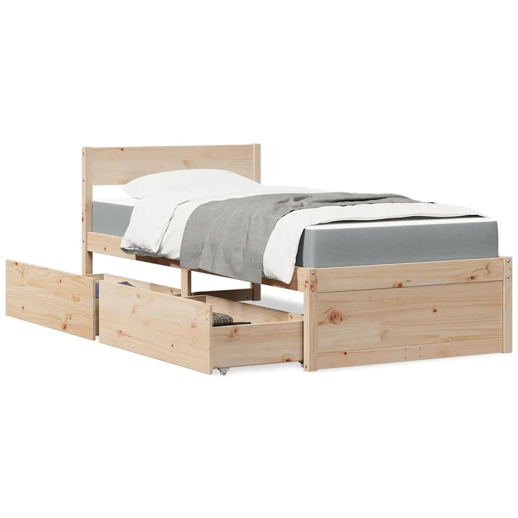 Letto con Cassetti e Materasso 90x200 cm Legno Massello di Pino 3281907