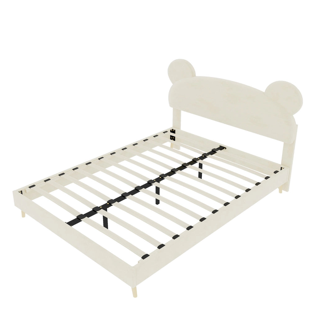 Letto per bambini 140x200 cm in tessuto e metallo beige con testiera e materasso -
