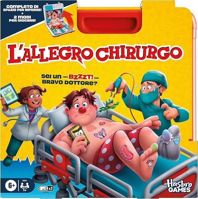 L`Allegro Chirurgo, gioco da tavolo elettronico con valigetta tutto in uno - Versione italiana,Hasbro,Eta6+