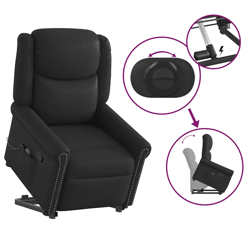 Poltrona Alzapersona Reclinabile Massaggio Nera Similpelle 3303420