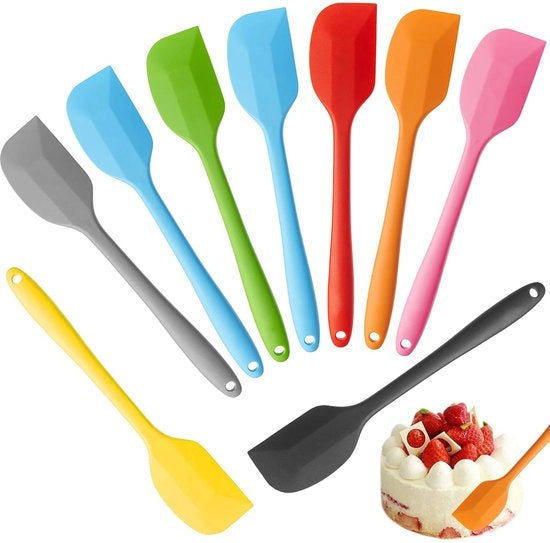 Set di Spatole in Silicone 9 pezzi - Resistente al calore fino a 260 °C - 21 cm Spatole per impastare - Antifouling - Leggero - Progettato senza giunti - Utensili da cucina