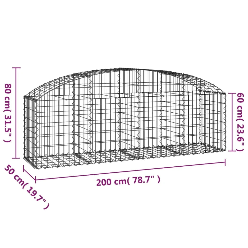 Cesto gabbione recinzione a gabbia muro di contenimento ad arco 200 x 50 x 60/80 cm ferro zincato argento 02_0040044