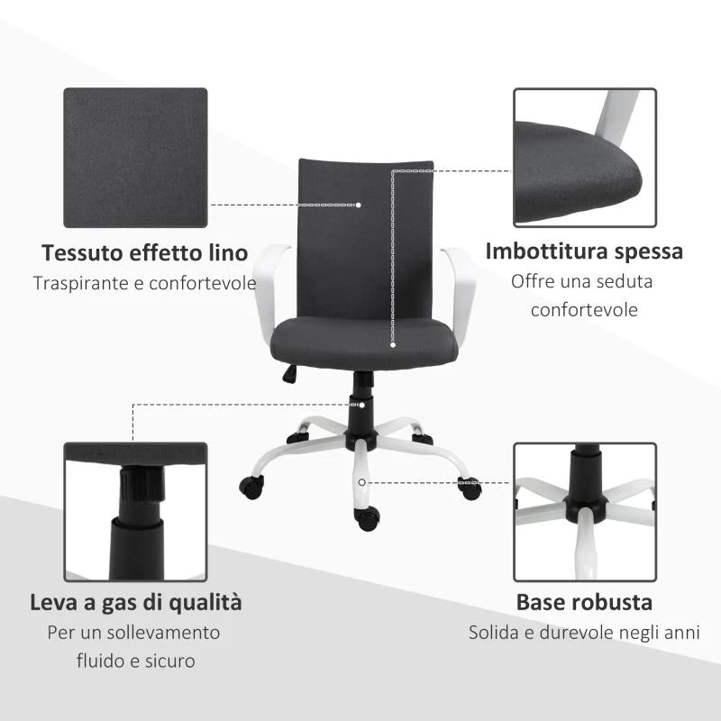 SEDIA DA UFFICIO ERGONOMICA E GIREVOLE CON ALTEZZA REGOLABILE, 61X61X89-99 CM, GRIGIO SCURO