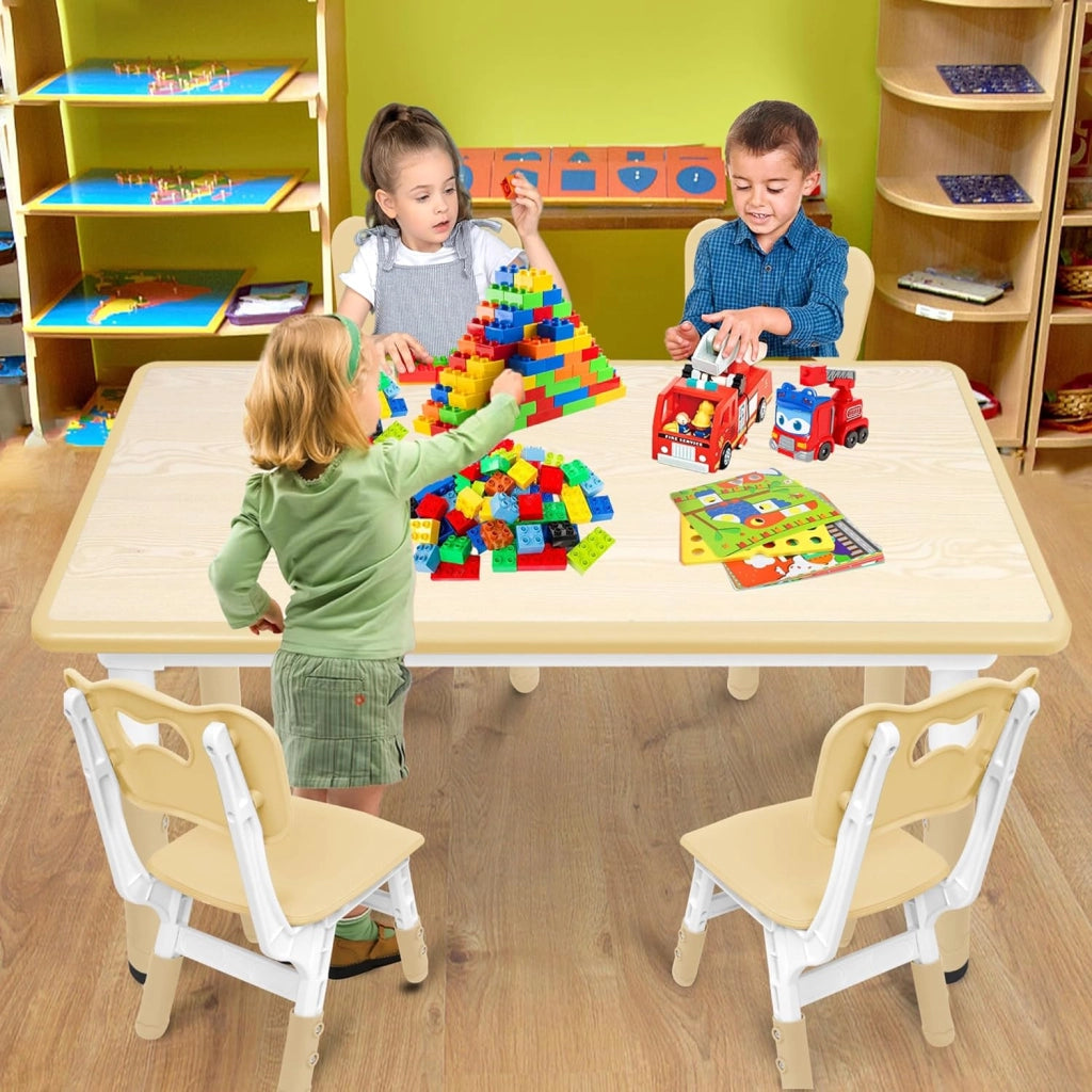 Tavolo per bambini con 4 sedie, in plastica, per bambini dai 2 anni, colore legno