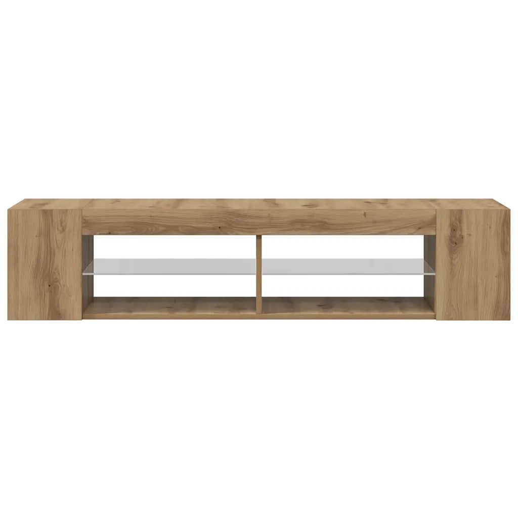 Mobile TV moderno con vano contenitore 135 x 39 x 30 cm pratico spazio luci a LED rovere lavorato a mano 02_0050851