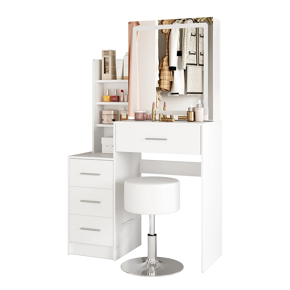 Vicco Tavolo da toilette Bianco 80 cm con specchio LED e sgabello