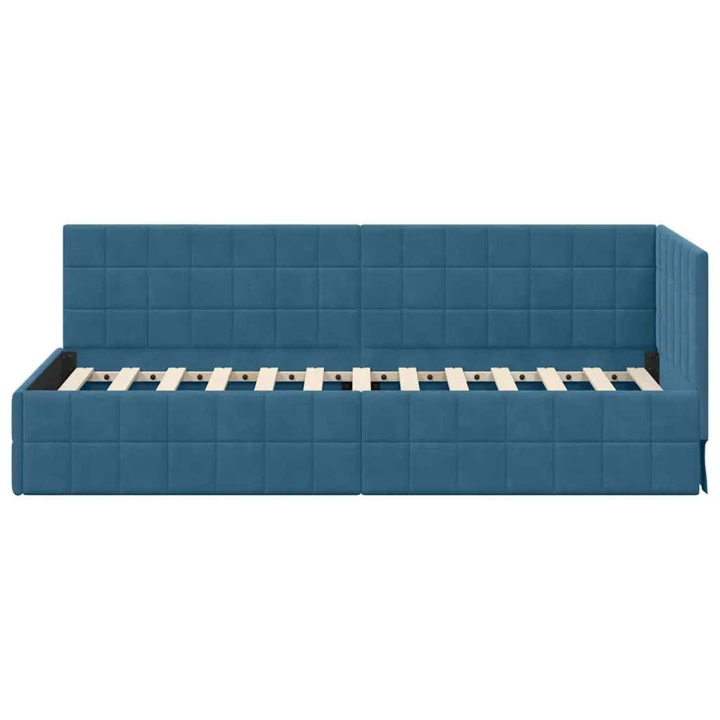 Letto singolo | Letto per adulti | Cornice del letto ad angolo Blu 80 cm x 200 cm Velluto