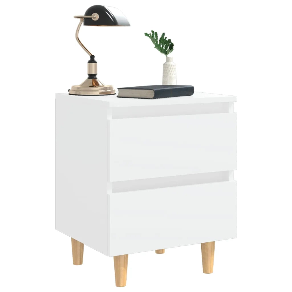 Comodino con Gambe in Pino Massello Bianco 40x35x50 cm 805851