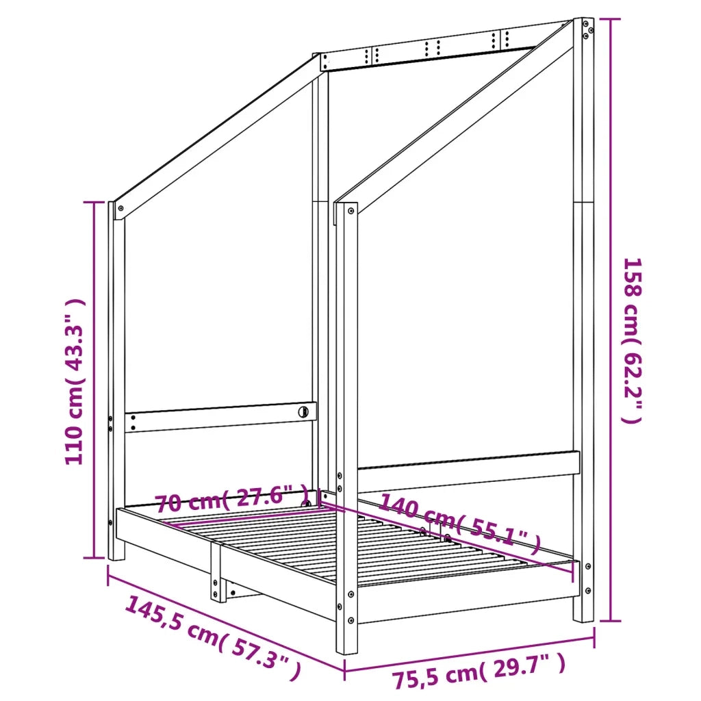 Giroletto per Bambini Bianco 70x140cm in Legno Massello di Pino