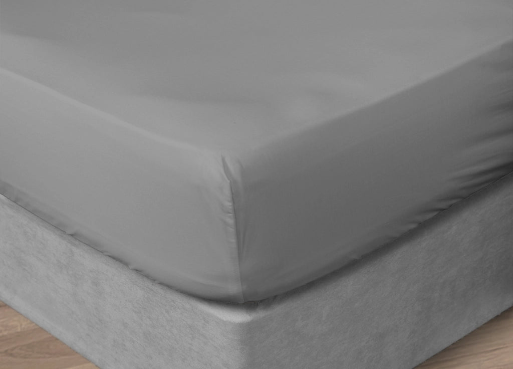 Lenzuola Sotto Con Angoli In 100% Cotone Percalle In Tinta Unita - 1 Piazza e Mezza - Grigio