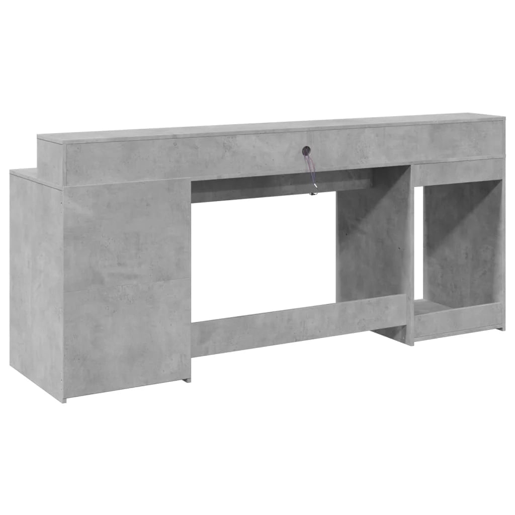 Scrivania tavolo postazione di lavoro mobile per computer scrivania da studio con luci a LED 200 x 55 x 91 cm legno ingegnerizzato grigio 02_0023803