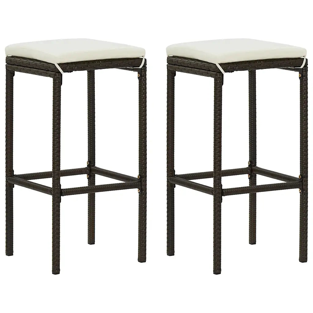 Sgabelli da Bar con Cuscini 2 pz Marroni in Polyrattan 313439