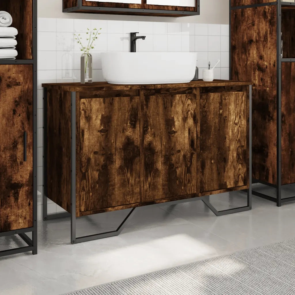 Mobile Lavabo | Armadio Lavabo Bagno Rovere Fumo 91x35x60 cm in Truciolato