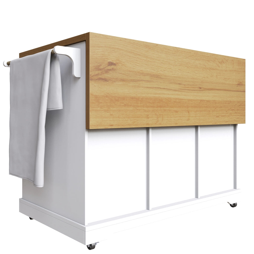 Carrello da cucina pieghevole con vano contenitore; tavolo ribaltabile multifunzione in MDF e metallo per cucina
